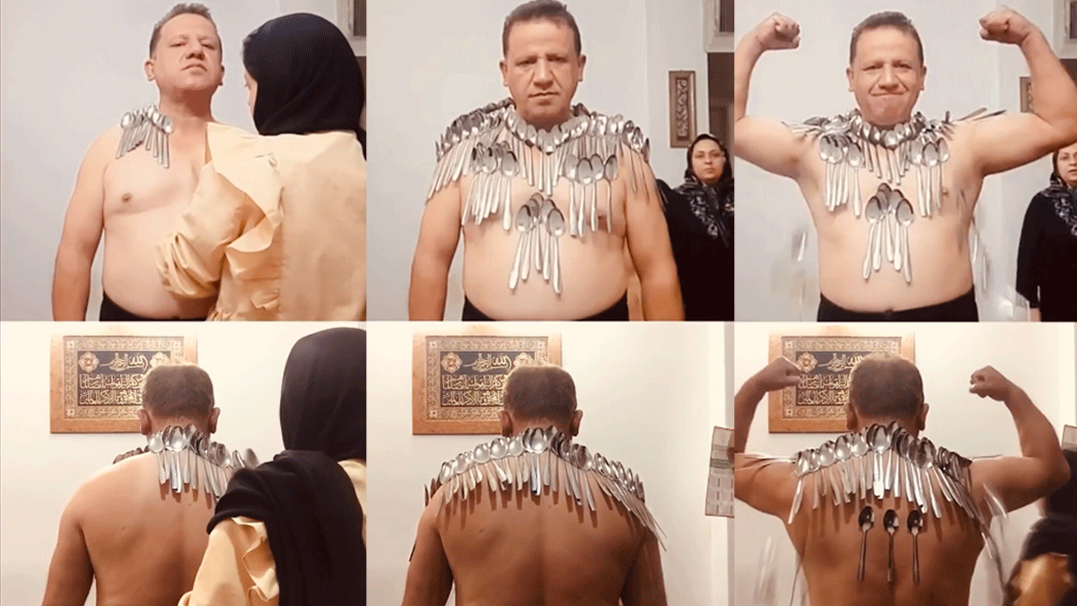 iran man balance 85 spoons in his body guinness record