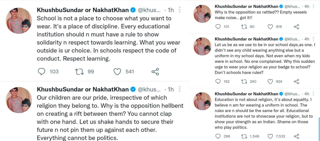 Khushbu Sundar Nakhat Khan Hijab tweets trending 
