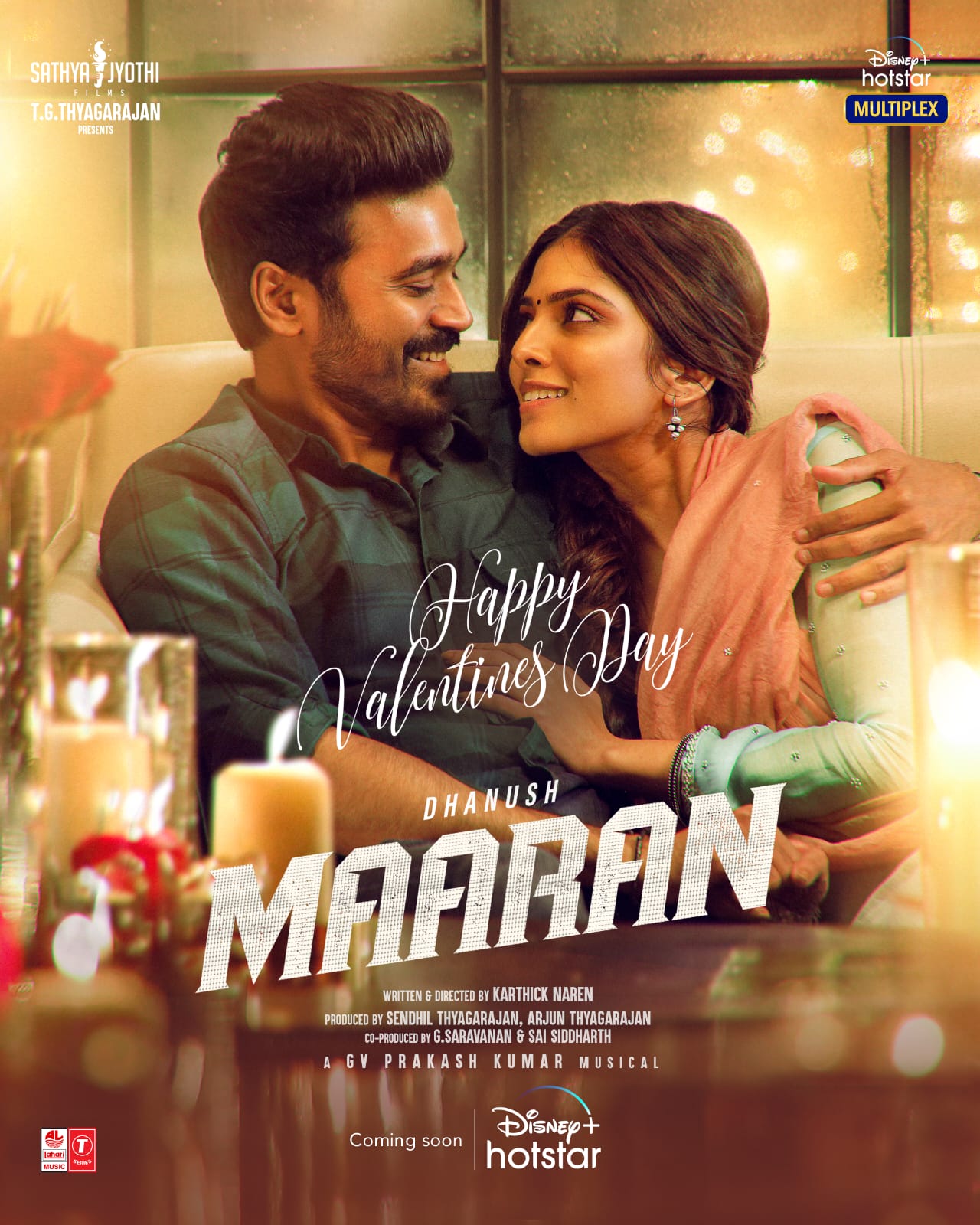 Dhanush Malavika Mohanan Maaran Movie Valentine's Day poster