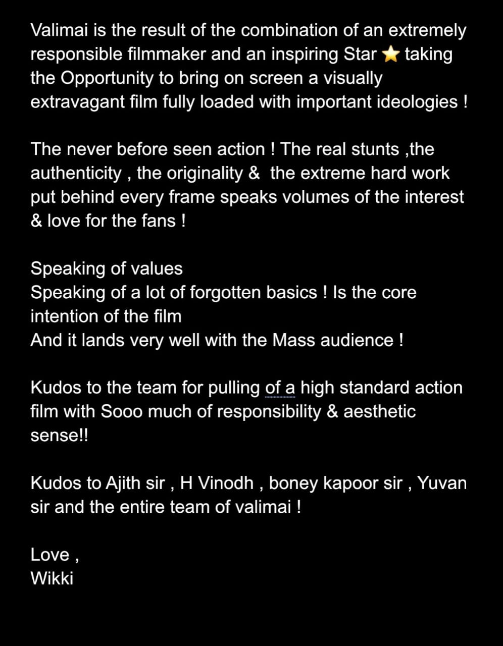 Ajith Kumar Starring Valimai Movie Vignesh Shivan Review