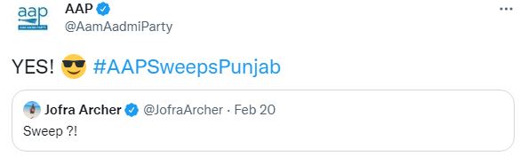 aap vicotry in punjab responds to jofra archer tweet