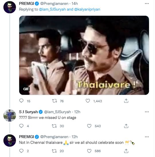 premgi comment on sj suryah pic with kalyani priyadarshan 