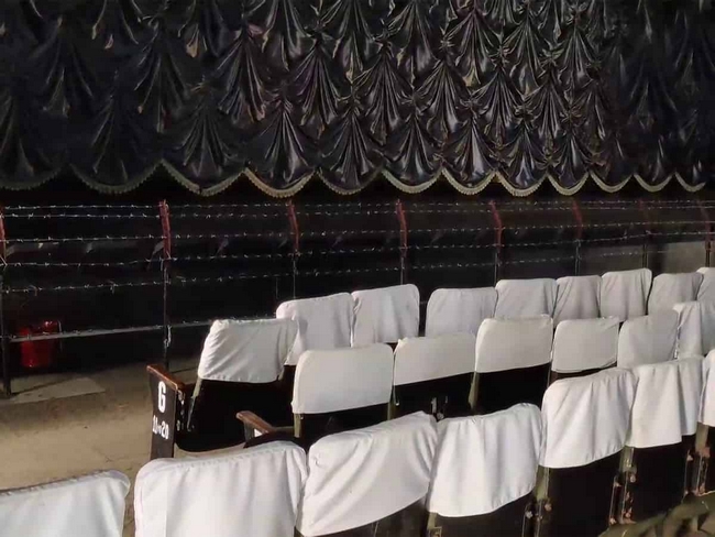 RRR release Andhra theater made steel fence near screen 