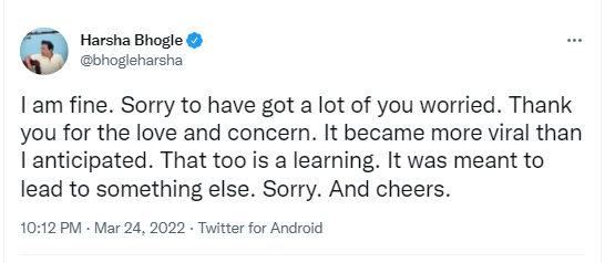 Harsha Bhogle issues clarification over his viral Instagram live 