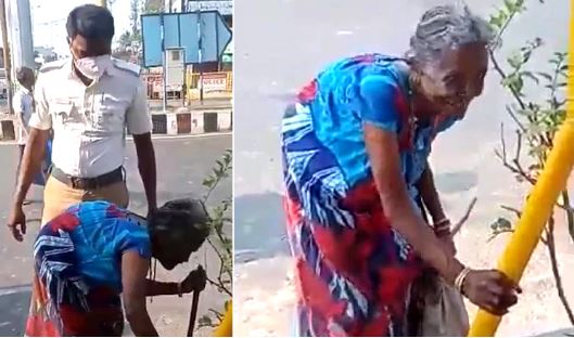 Police officer offered pairs of sandals to old women