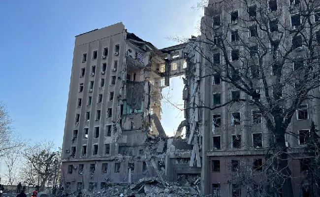 Russian Rocket Blasts Hole In Building In Ukraine