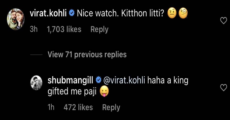 Virat Kohli comment on Shubman Gill Instagram post goes viral