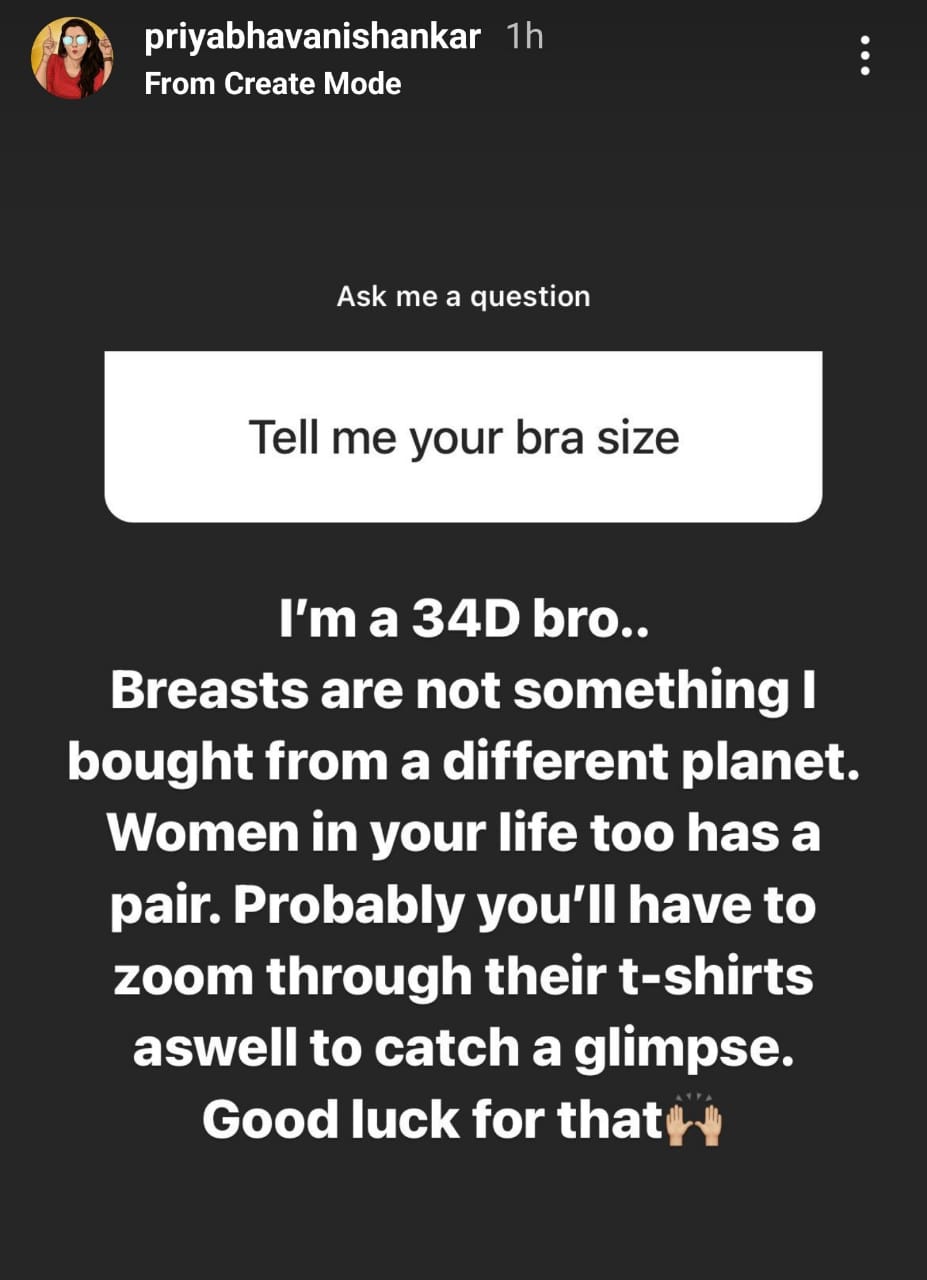  Priya bhavani Shankar latest Instagram question answer session 