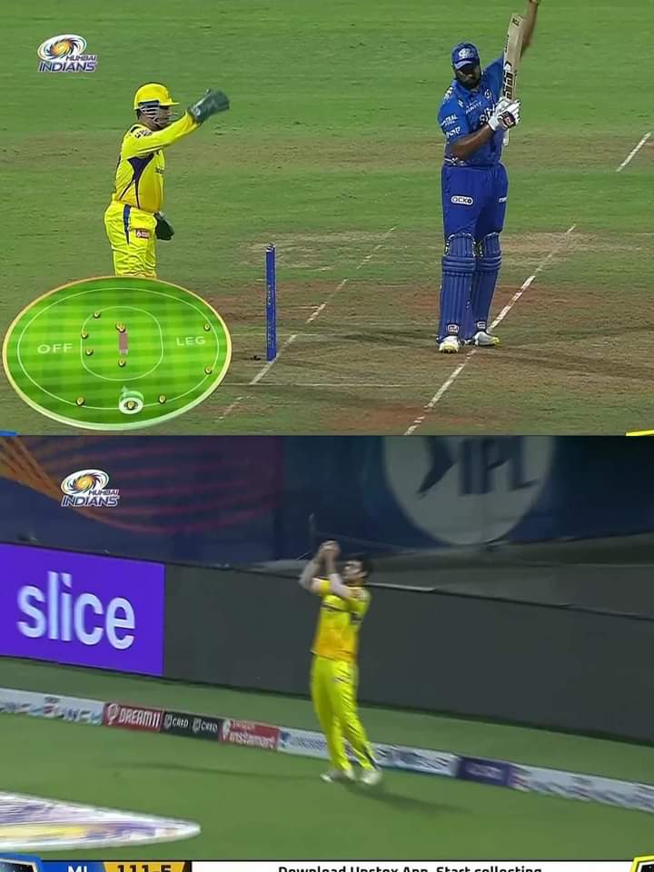 ms dhoni placement of fielder to dismiss pollard