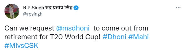 RP Singh wants ms dhoni to play in t20 world cup 