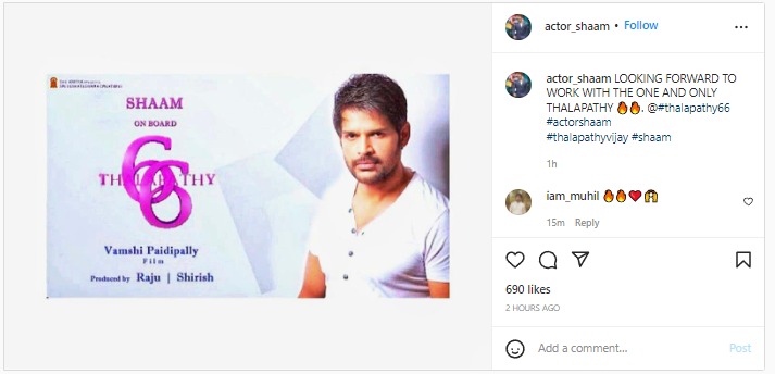 Actor Shaam on board for thalapathy 66 movie vamsi