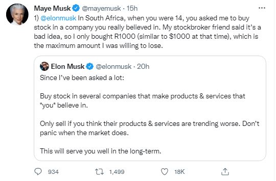 You told me to buy this stock says Elon Musk Mom Meye Musk