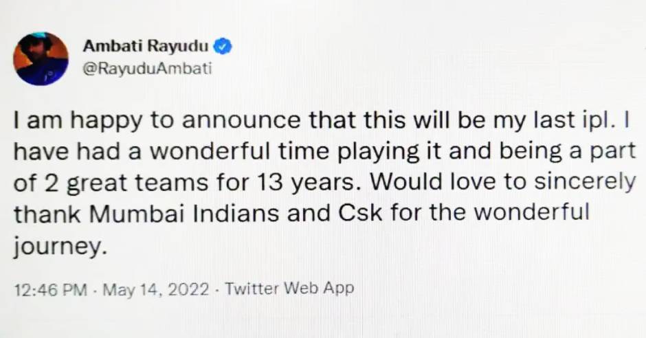 CSK coach breaks silence on Ambati Rayudu deleted tweet