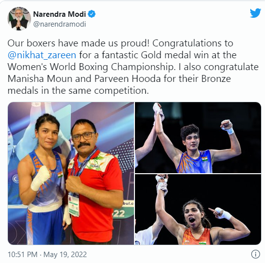 Anand Mahindra congratulates Nikhat Zareen after her victory