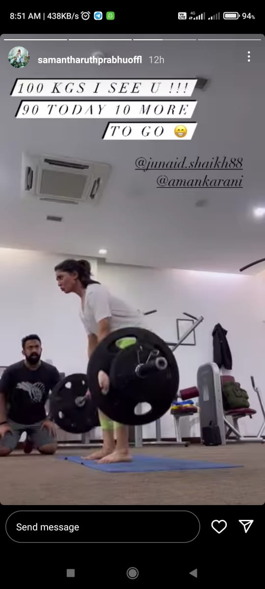 Samantha lift 100kg weight and shares a gym fitness video