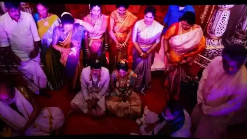 Andhra couple marriage in USA Broadcast at Bahubali Theater