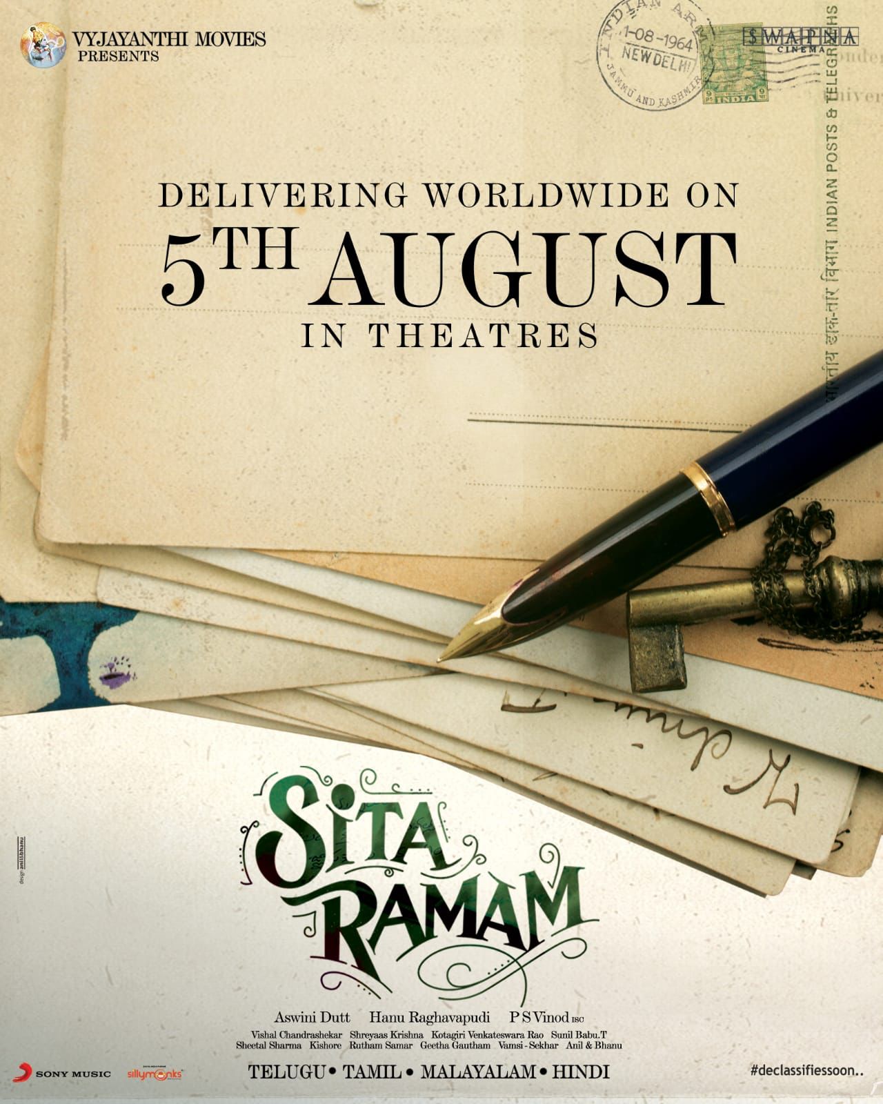 Dulquer Salmaan Rashmika Mandanna Sita Ramam is Releasing Worldwide In Theatres On 5th August