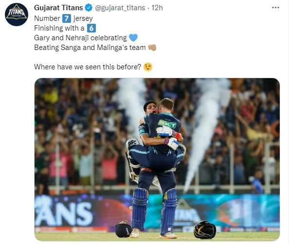 Gujarat titans shared a tweet connected with 2011 WC Finals