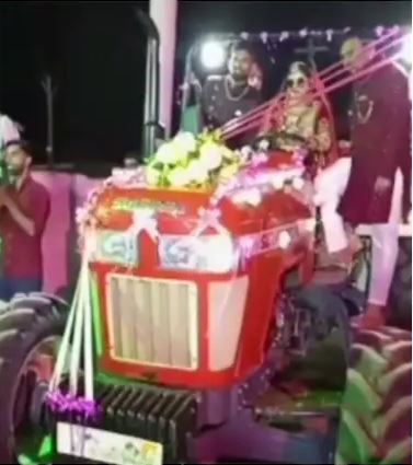 bride arrives in tractor for wedding Anand Mahindra reacts