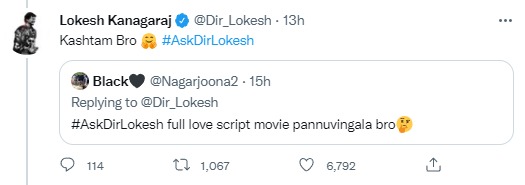Lokesh Kanagaraj Tweet about Romance Genre Films