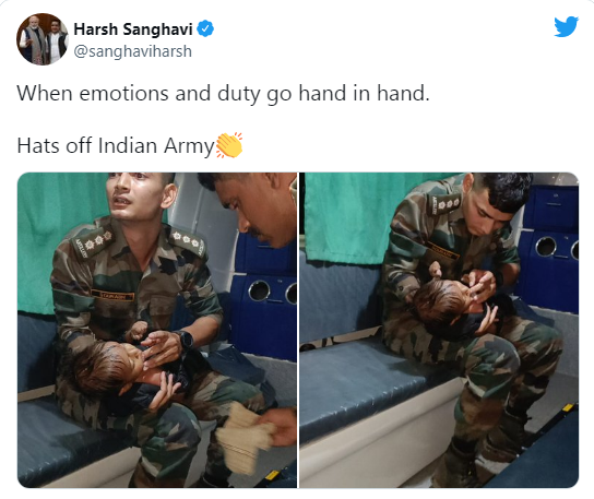 Indian Army Officer Feeds Baby During Duty