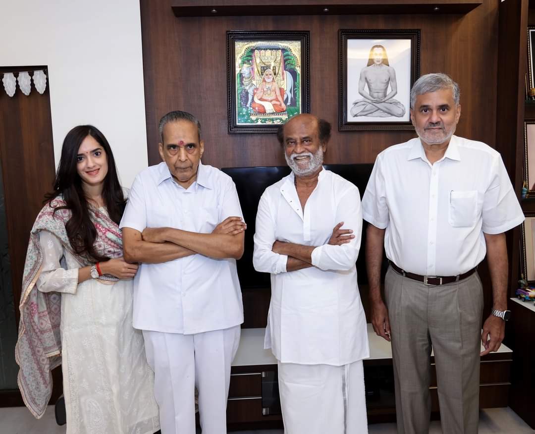 AVM Productions owners meet Rajinikanth for Shivaji movie anniversary