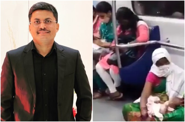 Woman with baby sits on the floor in metro video goes viral