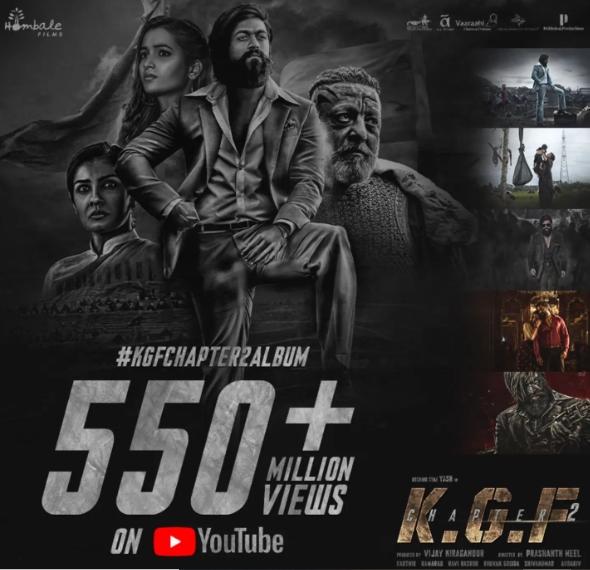 KGF 2 songs In all languages 550 million views
