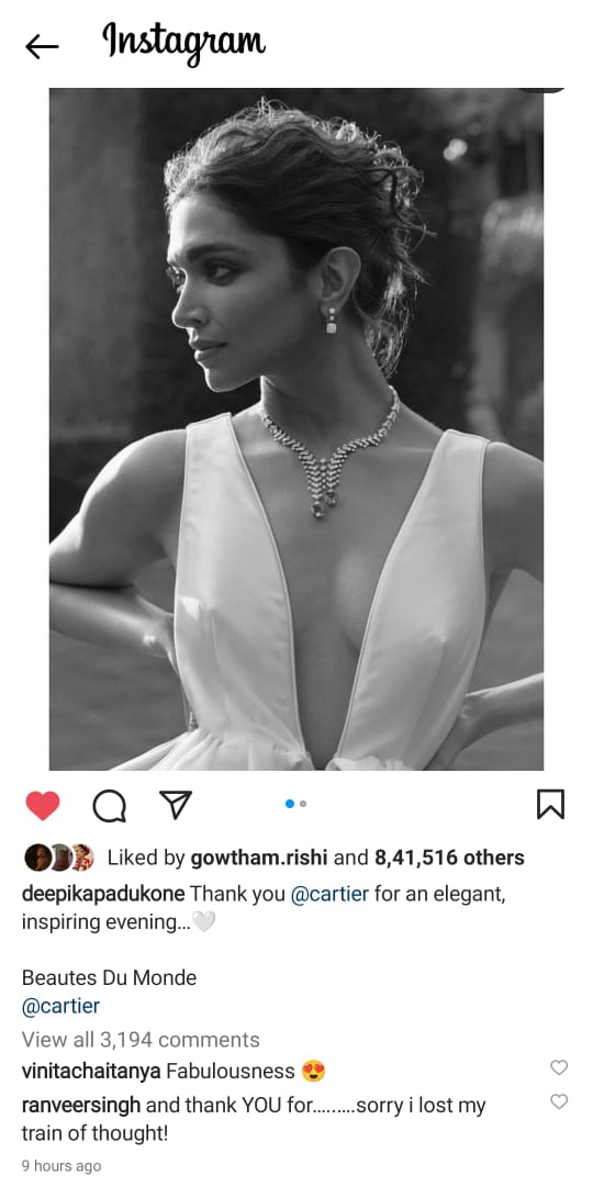 Deepika Padukone latest Instagram post about Cartier