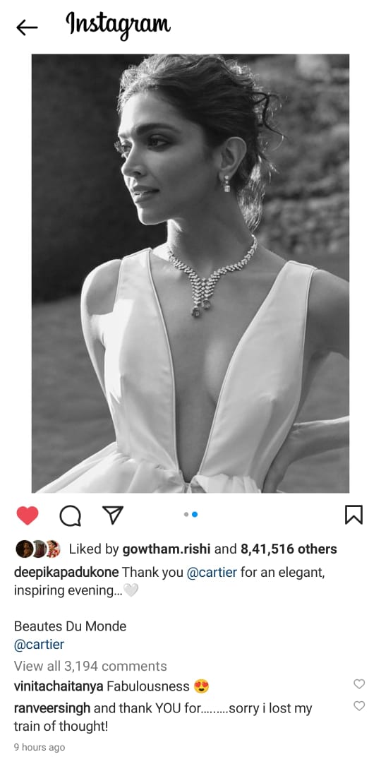 Deepika Padukone latest Instagram post about Cartier