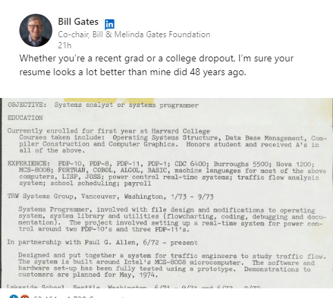 Bill Gates membagikan biografinya sejak 1974 di netizen