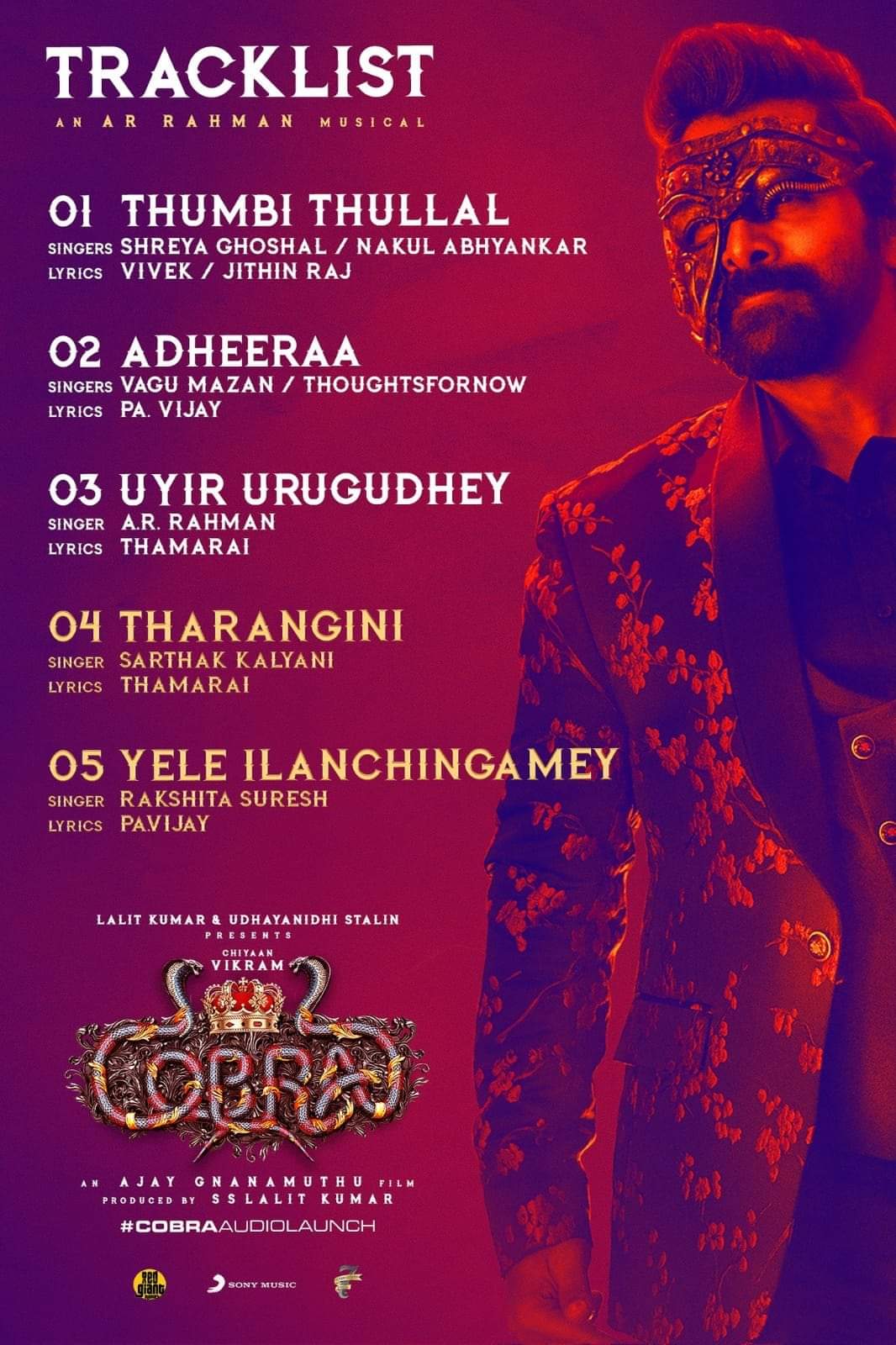 AR Rahman Vikram Cobra Movie Track List Out