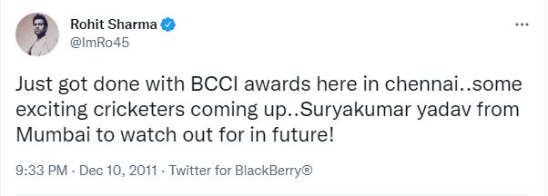 Rohit tweets about suryakumar in 2011 predict future