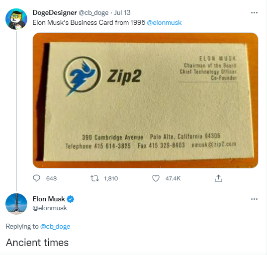 Elon Musk business card from 1995 goes viral