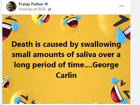 Pratap pothen tweet about death before one day of his demise