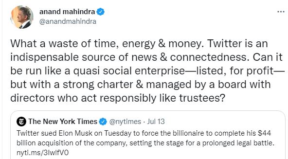  anand mahindra tweets about elon musk vs twitter deal