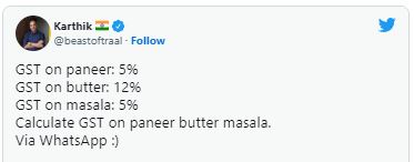 After Revised GST Paneer Butter Masala Trending 