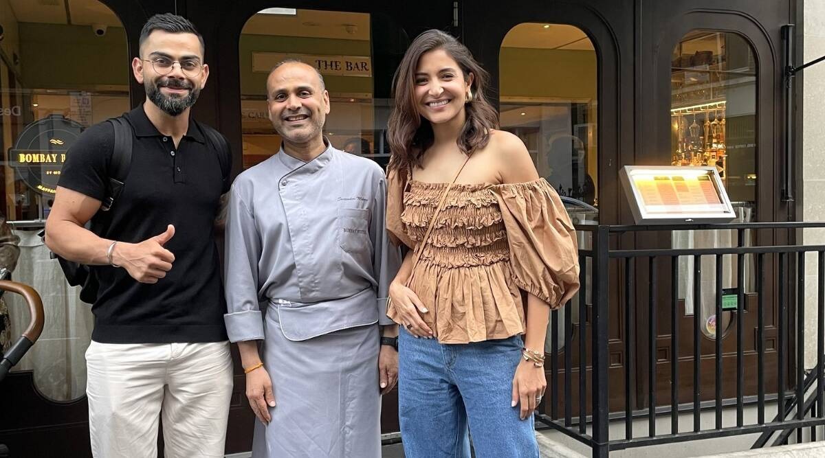 Anushka Sharma Virat Kohli with Bombay Bustle Chef Surender Mohan
