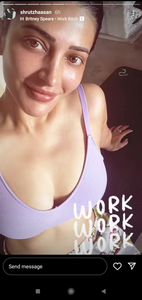 Shruthi Haasan Latest Workout Image at her home with cat