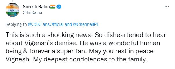 Suresh raina ardent fan passed away cricketer reacts
