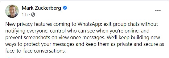 Mark Zuckerberg announced 3 key privacy features in WhatsApp