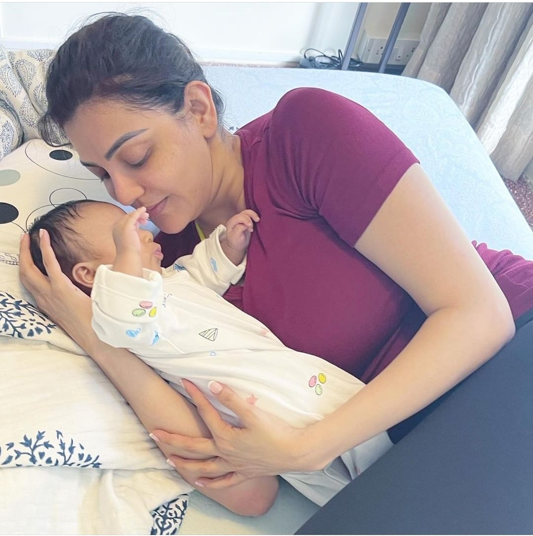 Kajal Aggarwal wishes Krishna Jayanti With her son picture