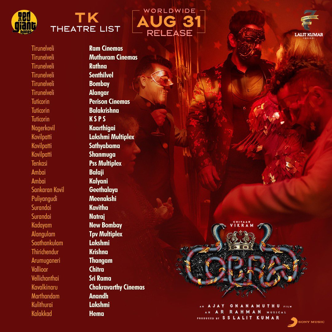 Vikram Cobra Movie Tamilnadu Area wise Theatre List
