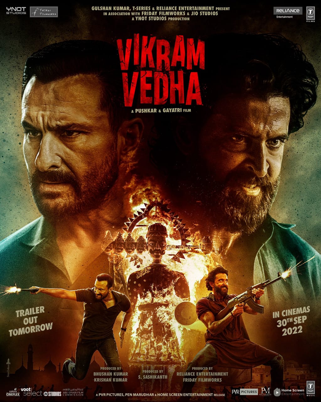 Hrithik Roshan Saif Ali Khan Vikram Vedha Trailer Release Poster