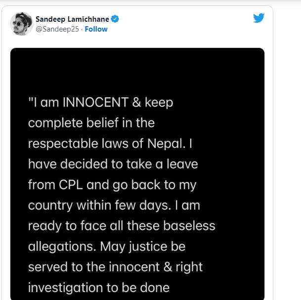 Nepal board suspended Sandeep Lamichhane after he accused in police ca