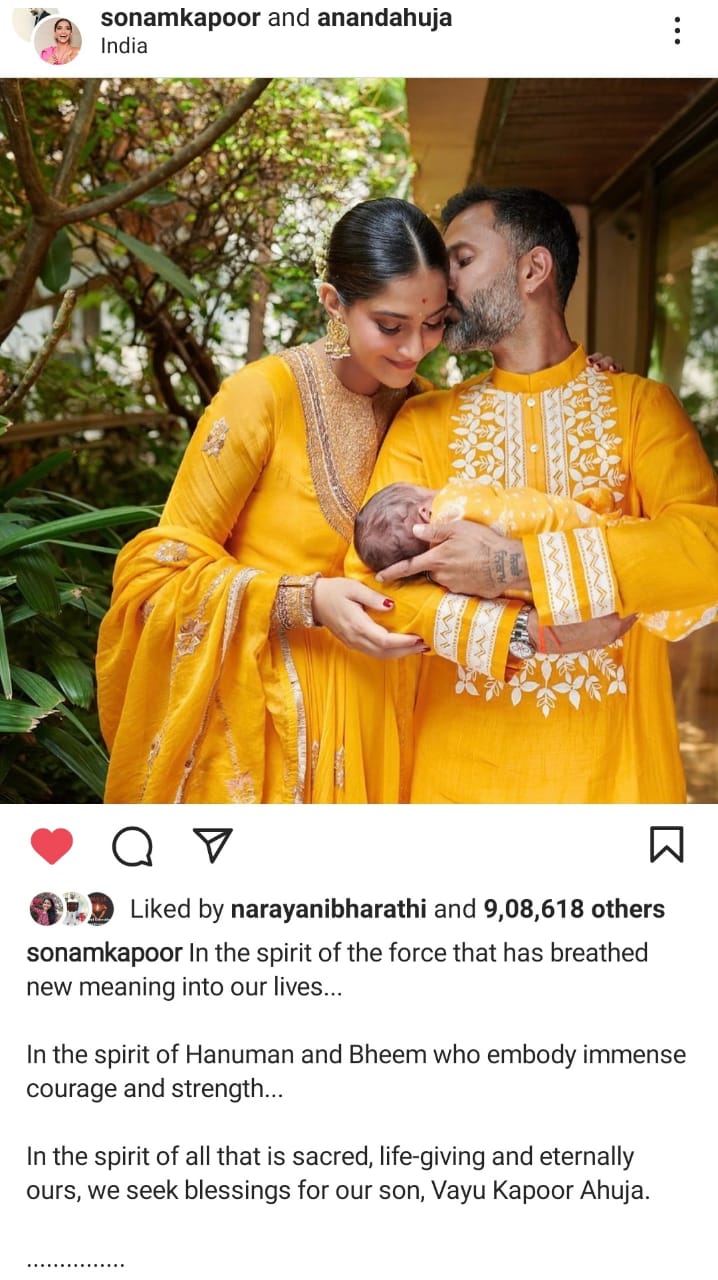 Sonam Kapoor shared her baby boy Image and Name