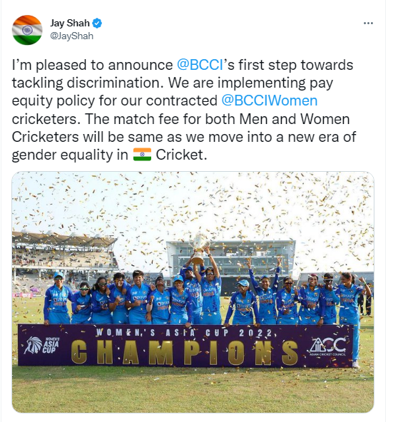 BCCI announces equal pay for men and women Indian cricketers