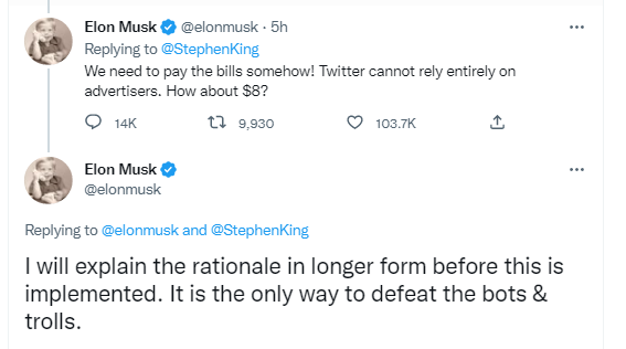 The fee for a verified badge in twitter Elon Musk gives clarification