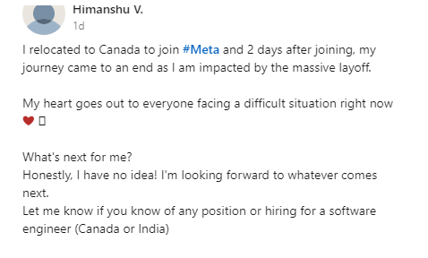 Indian youth relocated to Canada for Meta job got laid off