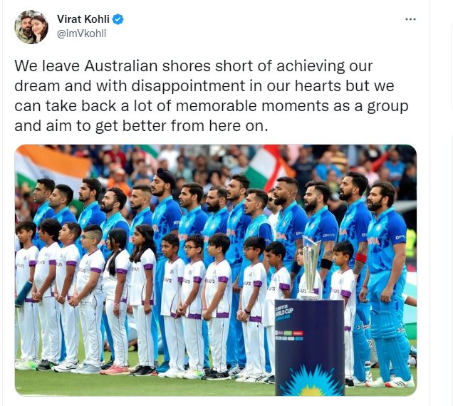 Virat kohli emotional post after knock out in semifinals